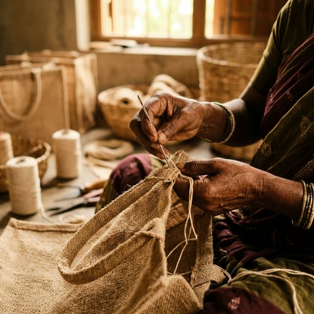 Artisan crafting eco-friendly jute products