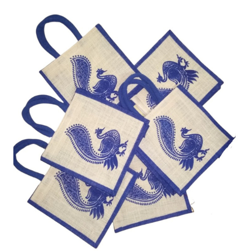 Artisan hand-crafting jute bag